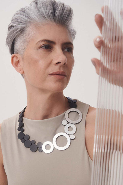 Iskin Sisters - Abstraction Necklace - Silver + Black