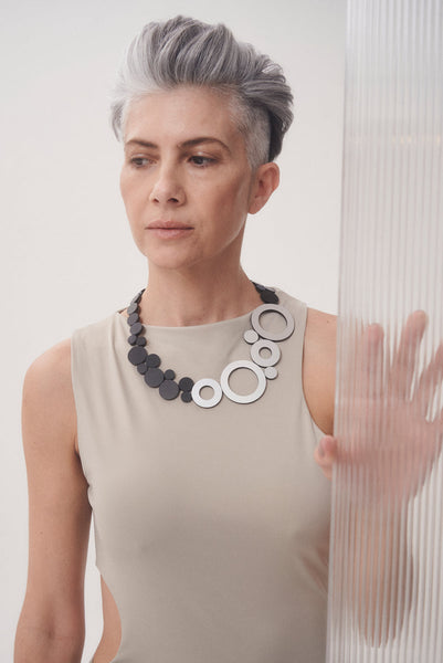 Iskin Sisters - Abstraction Necklace - Silver + Black