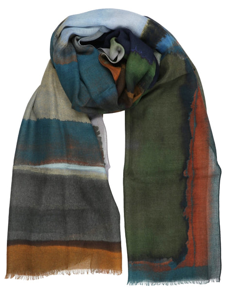 Travel Wrap/Scarf in Silk/Wool Blend - Blue Multi