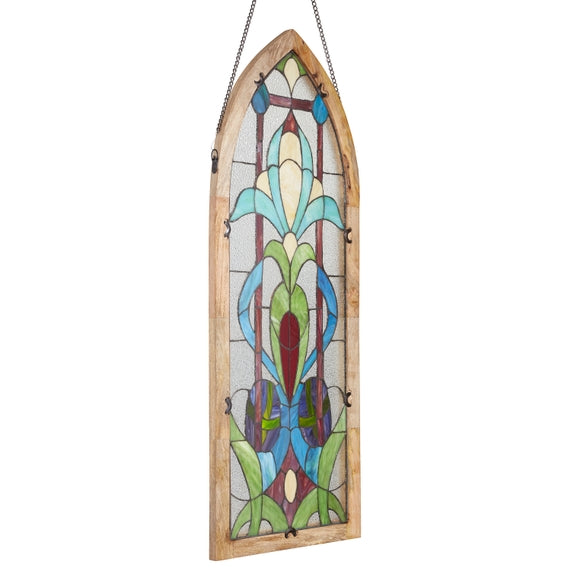 Blue Art Nouveau Stained Glass Window Panel 48"H