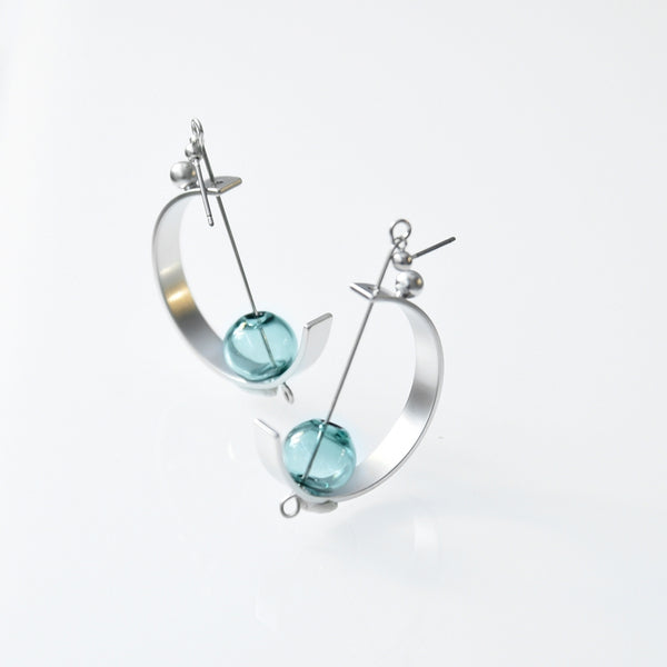 Lunette Earrings - Silver Aqua
