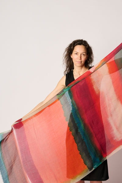 Travel Wrap/Scarf in Silk/Wool Blend - Red Multi