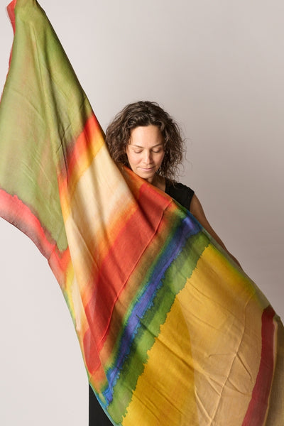 Travel Wrap/Scarf in Silk/Wool Blend - Yellow Multi