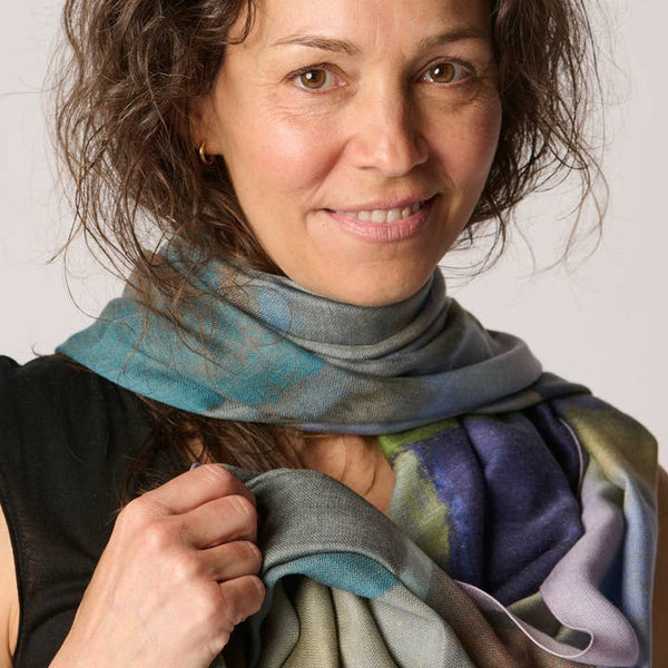 Travel Wrap/Scarf in Silk/Wool Blend - Blue Multi