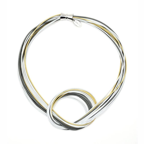 White, Gold and Slate Large Knot Link & Chain Necklace
