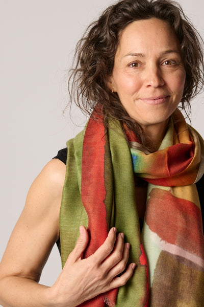 Travel Wrap/Scarf in Silk/Wool Blend - Yellow Multi