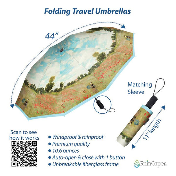 Monet "Poppy Fields" Folding Travel Umbrella