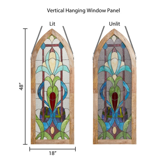 Blue Art Nouveau Stained Glass Window Panel 48"H