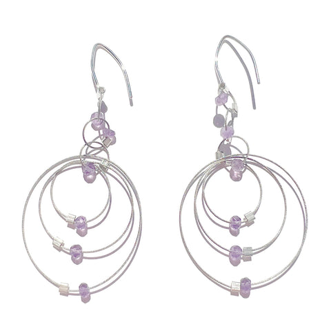 Exclaim Hook Earrings - Amethyst on Steel Cable