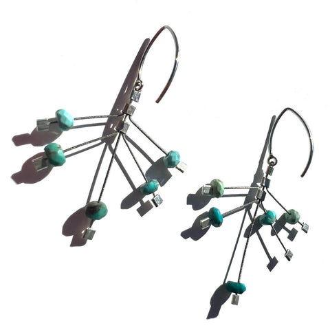 Fire Hook Earrings - Turquoise on Steel Cable