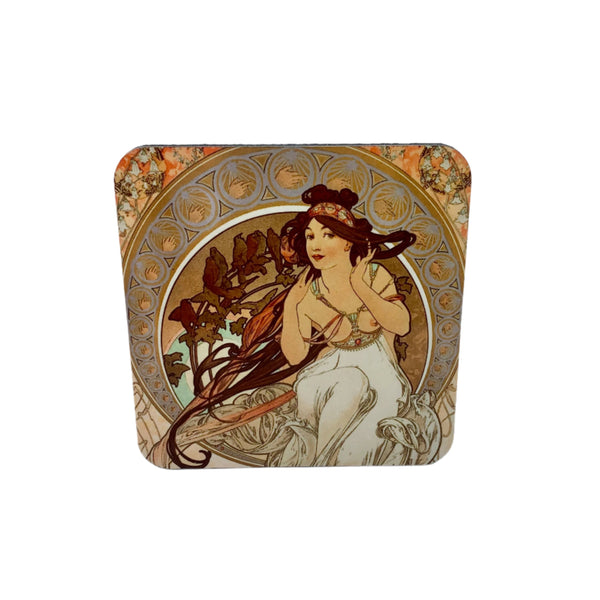 Alphonse Mucha - "The Arts: Dance, Music, Painting and Poetry" Square Coaster Set