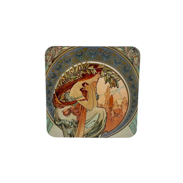 Alphonse Mucha - "The Arts: Dance, Music, Painting and Poetry" Square Coaster Set