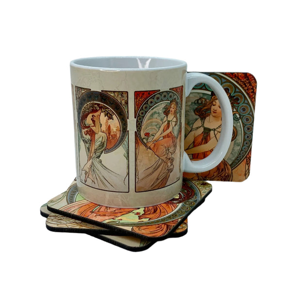 Alphonse Mucha - "The Arts: Dance, Music, Painting and Poetry" Square Coaster Set