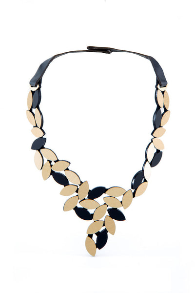 Kate Leaves V Necklace - Black & Gold