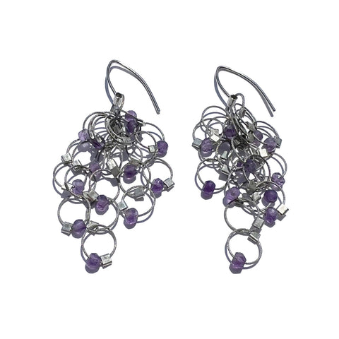 Multi-Interlocking Hook Earrings - Amethyst on Steel Cable