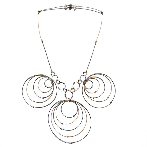 Orbiting Circles Necklace - Gold + Silver Two Tone Cable