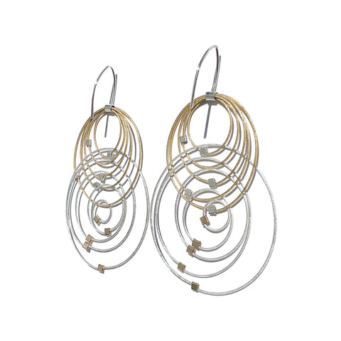 Orbiting Circle Hook Earrings - Gold + Silver Two Tone Cable