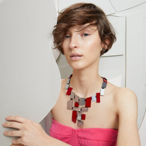 Piet V Necklace - Red and Silver