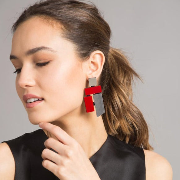 Piet Earrings - Silver and Red