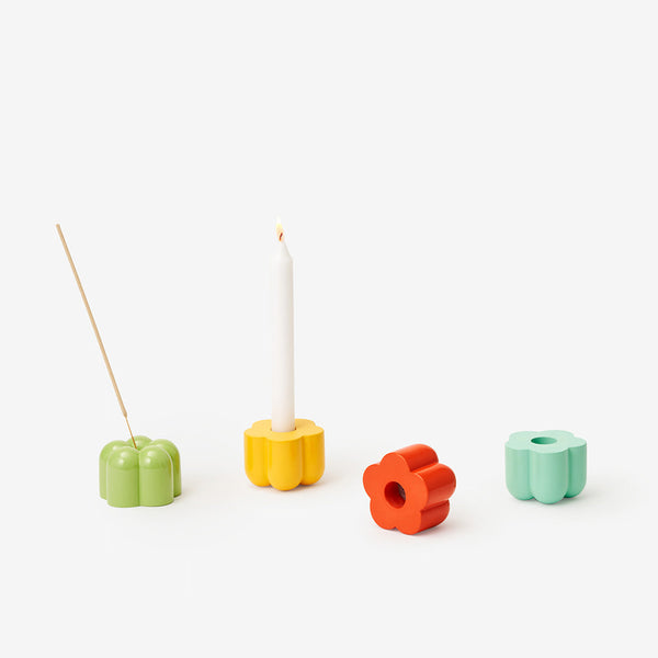 Green Poppy Candle & Incense Holder
