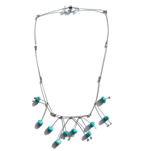 Spring Redux Necklace - Turquoise on Steel Cable