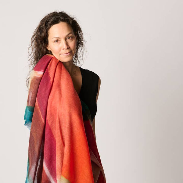 Travel Wrap/Scarf in Silk/Wool Blend - Red Multi