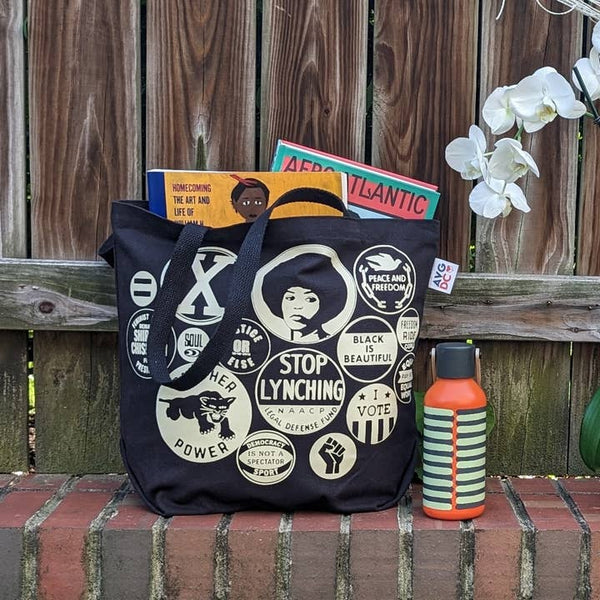 Power Button Tote Bag - Black Canvas