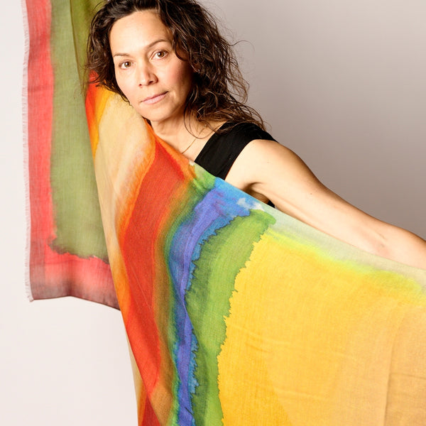 Travel Wrap/Scarf in Silk/Wool Blend - Yellow Multi