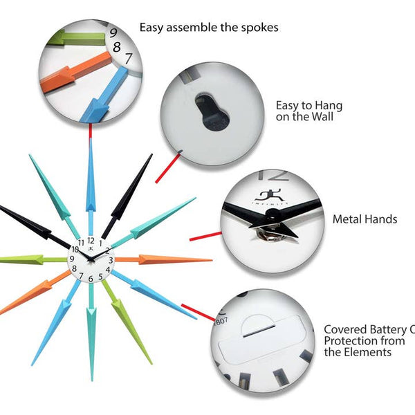 Midcentury Modern Starburst Multi-Color Wall Clock 24.5 Inch