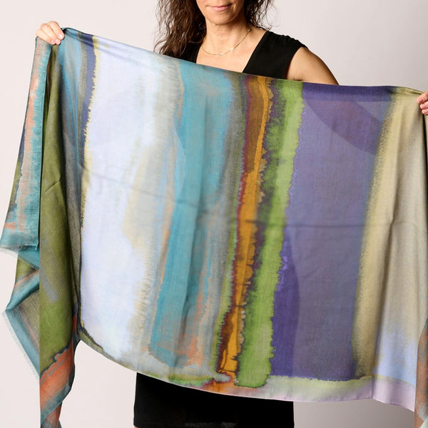 Travel Wrap/Scarf in Silk/Wool Blend - Blue Multi