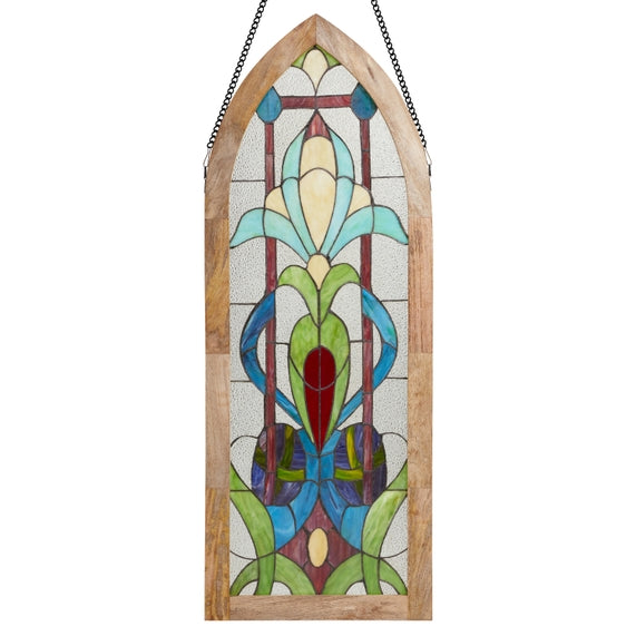 Blue Art Nouveau Stained Glass Window Panel 48"H