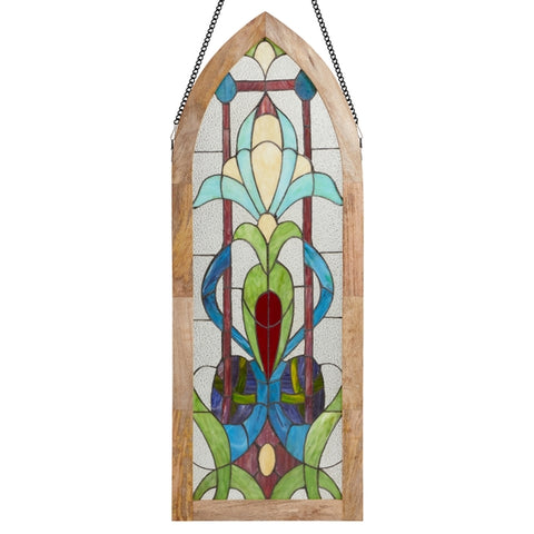 Blue Art Nouveau Stained Glass Window Panel 48"H