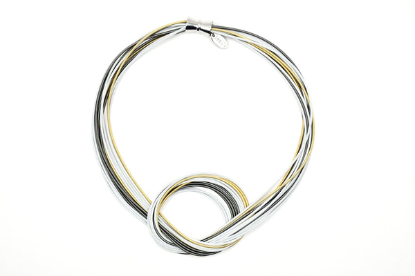 White, Gold and Slate Large Knot Link & Chain Necklace