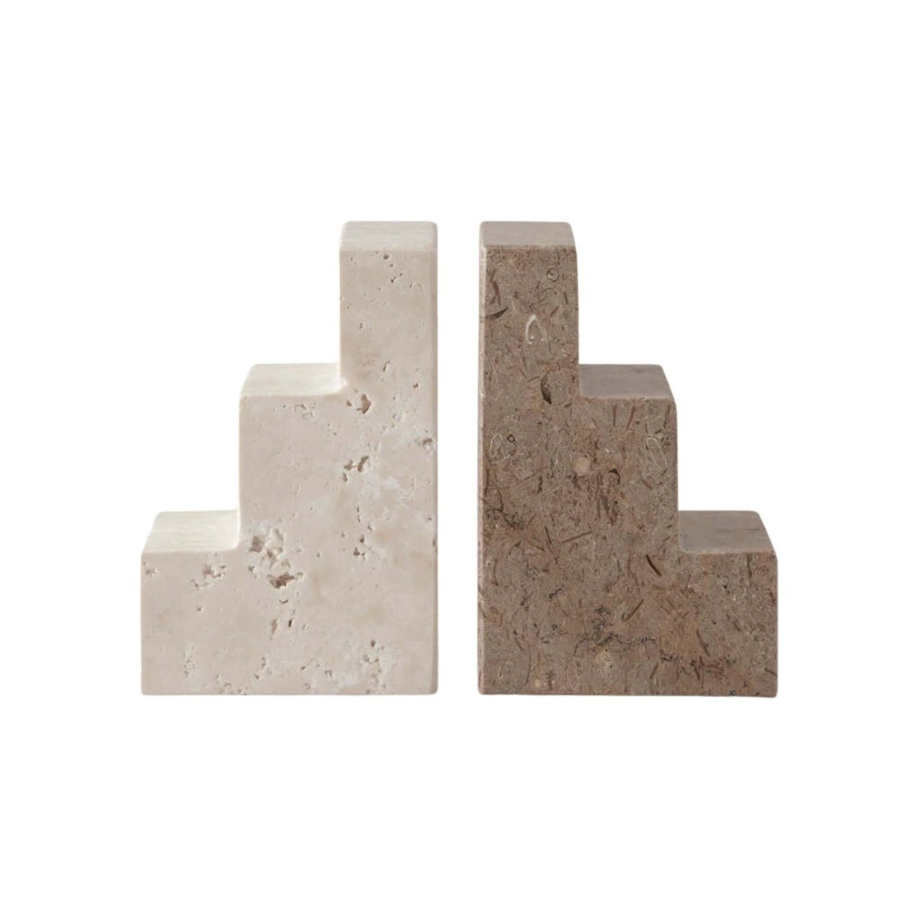 Stair Cube Marble Bookends - Beige