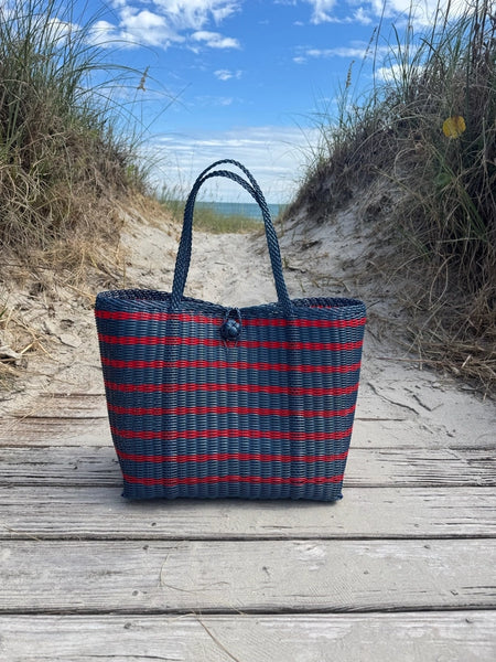 Market Bag - Sailor Stripe Fog Blue/Red - Medium