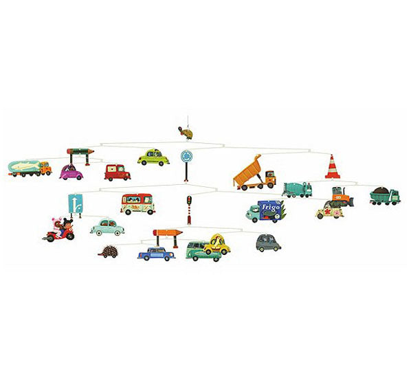 paper and wire construction, car and truck shapes, mobile 